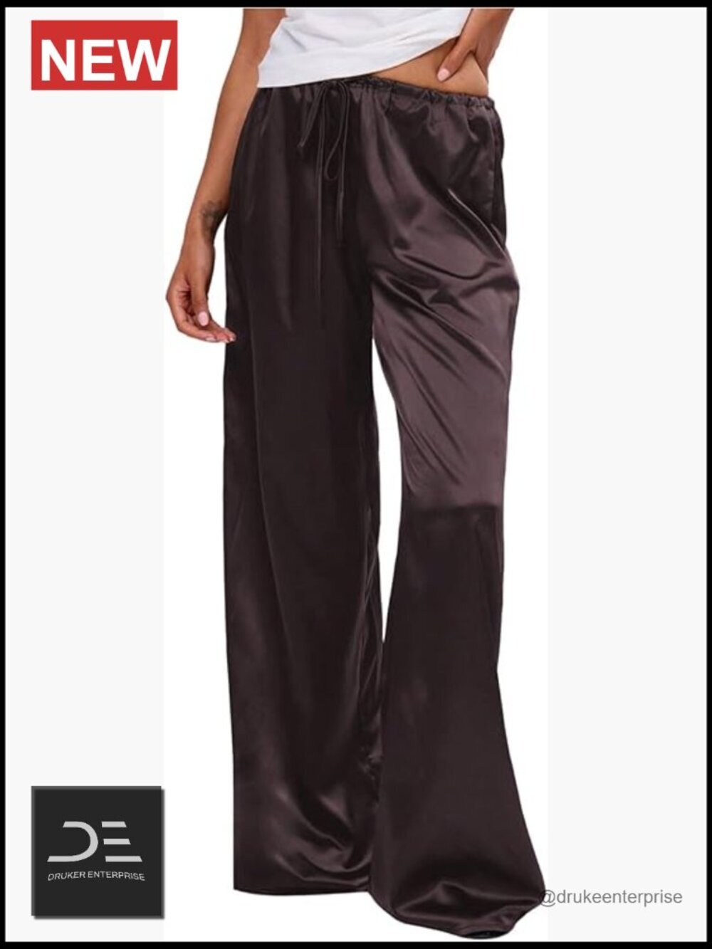 Wide Leg Satin Pants Flowy Casual Palazzo Tie Front Pull On